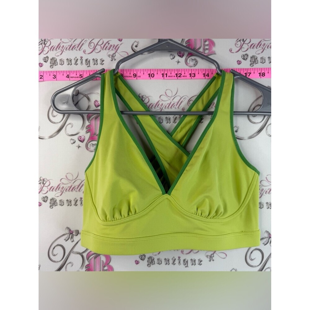Columbia Cross-Back Sports Bra Lime Green with Dark Green Trim